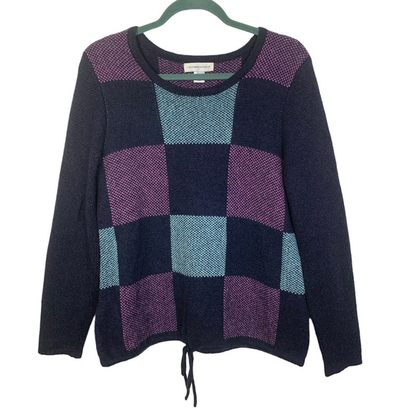 Y2K Cherckered Pullover Sweater, Blues and Purple, Size M - Picture 1 of 5